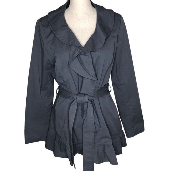Sandro Charcoal Gray Ruffled Tie‎ Waist Jacket M - Picture 1 of 12
